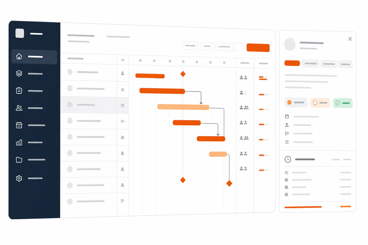 HaloPSA project management dashboard illustration showing Gantt chart and task management interface