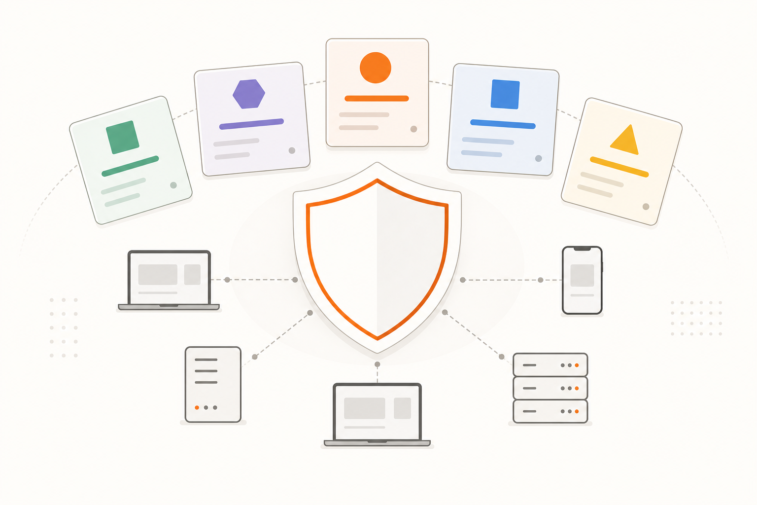 Huntress alternatives for MSPs - security shield with endpoint device icons and competitor comparison panels