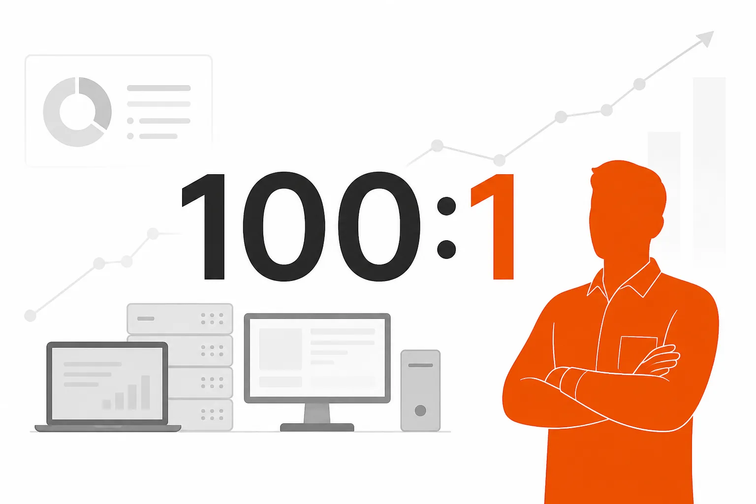 Dashboard showing endpoint-to-technician ratio with a single technician silhouette and a row of device icons