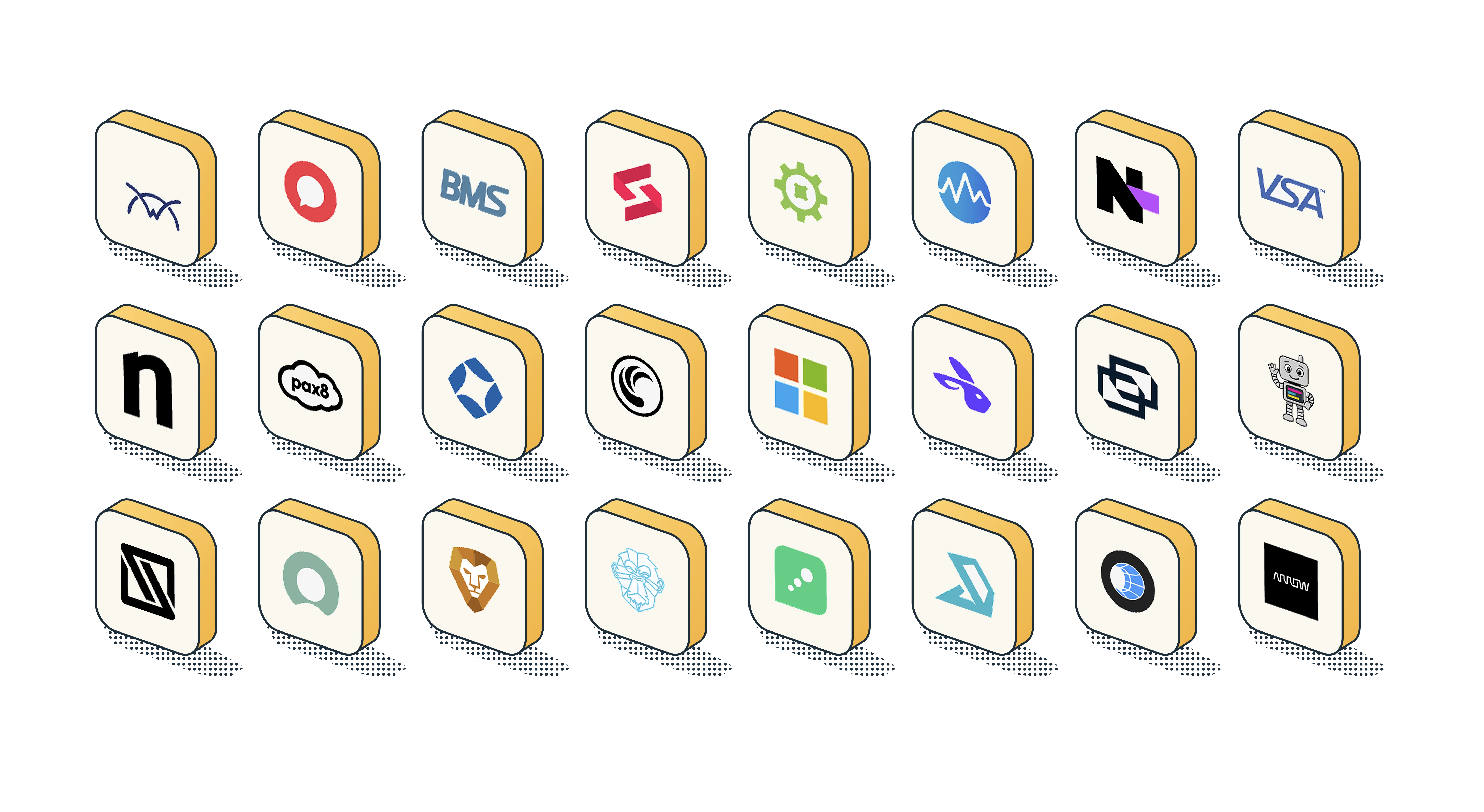 Rewst integration ecosystem showing MSP tool logos including ConnectWise, Microsoft, Pax8, NinjaRMM, and more, as taken from Rewst