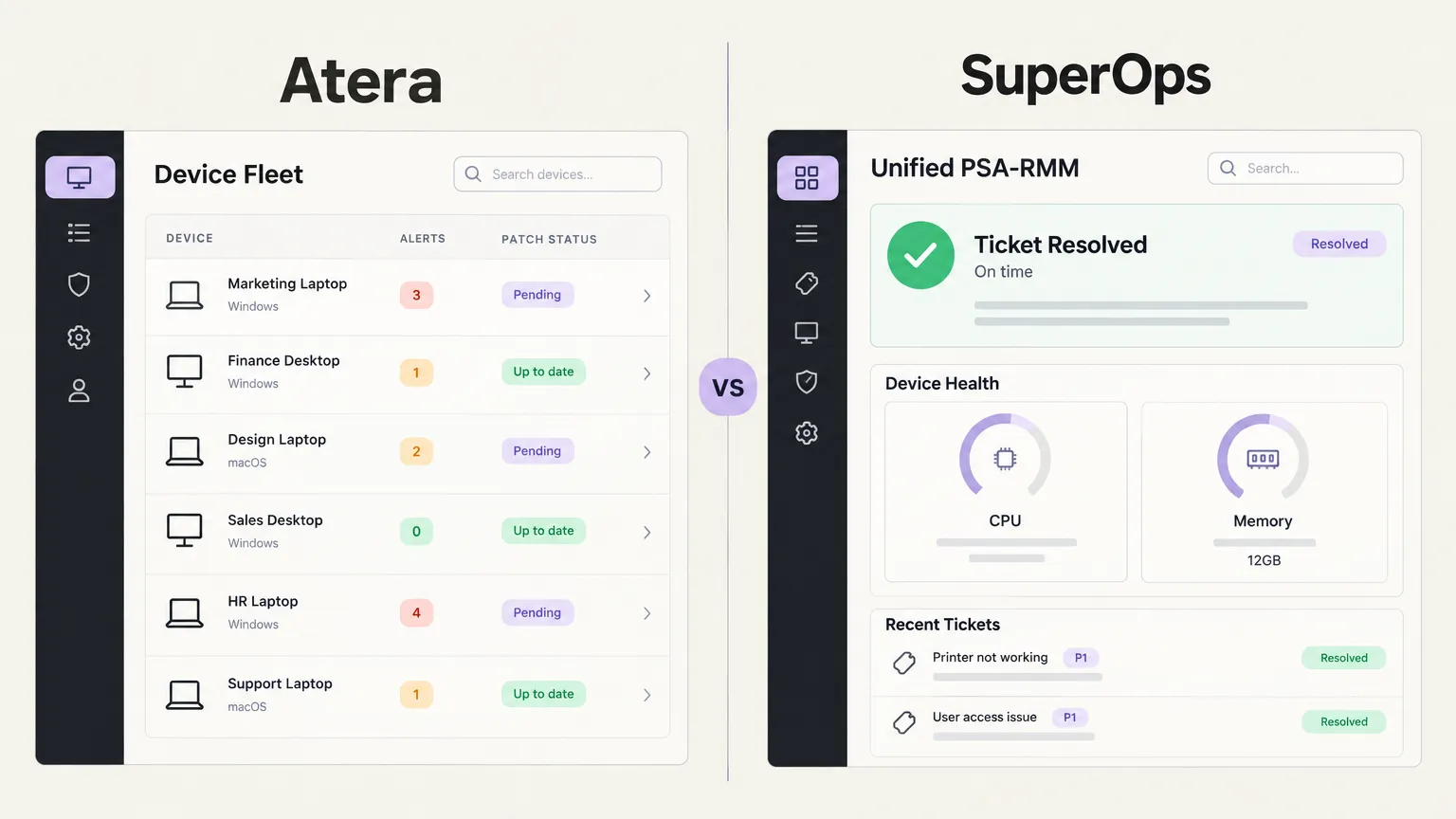 Atera vs SuperOps platform comparison illustration