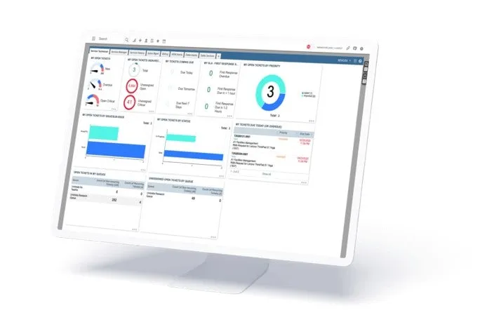 Autotask PSA service desk dashboard shown on monitor, as taken from Datto