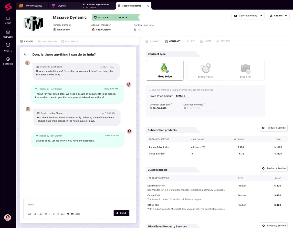 SuperOps client management interface, as taken from SuperOps via G2